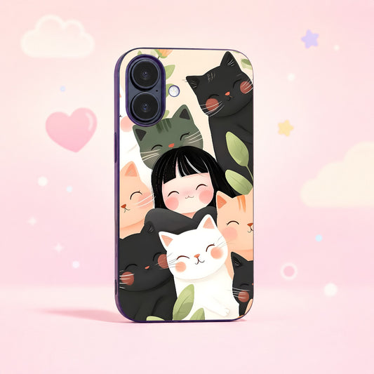 Cats and Kids Glass Phone Case