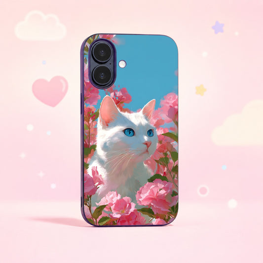 Floral Cat Glass Phone Case