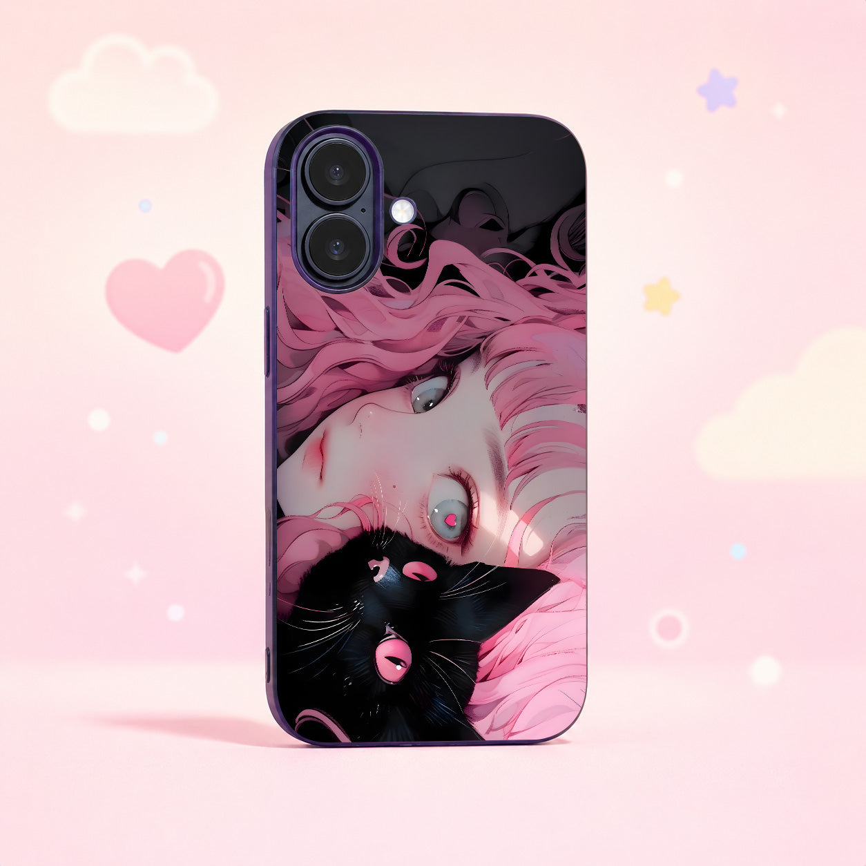 Pink and Black Glass Phone Case